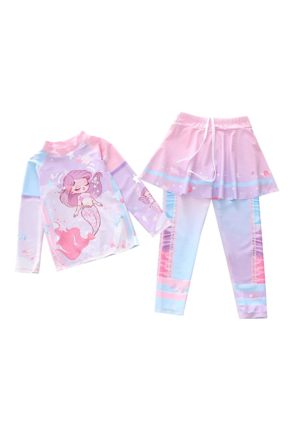 Girl Swimsuits Girls Two Piece Swimwear Cute Cartoon Print Sun Bathing For Kids