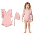 thumbnail image 1 of Girl Swimsuits Ruffle 1 Piece Bathing Suit Quick Dry Beach Swimwear with Swim Cap Bathing Suits for Toddler 2-3 Years, 1 of 6