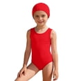 thumbnail image 1 of Girl Swimsuits Solid Color Swimsuit With Matching Swim Cap For Girls Comfortable Bathing, 1 of 4