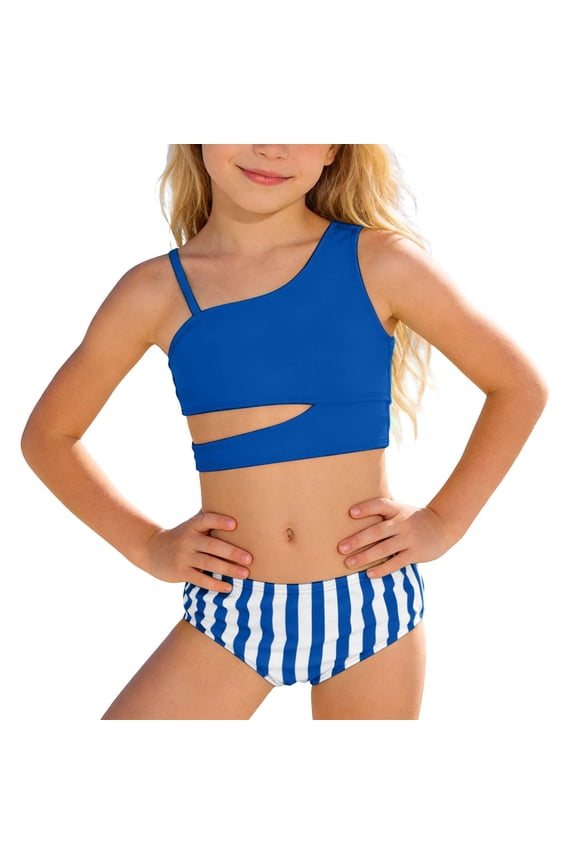 Girl Swimsuits Two Piece Bikini Set Girls Bathing Suit 14-16 Kids Cutout Bikini Top Bathing Suit Girls' Summer Beach Swimwear, Size 7-8 Years,Blue