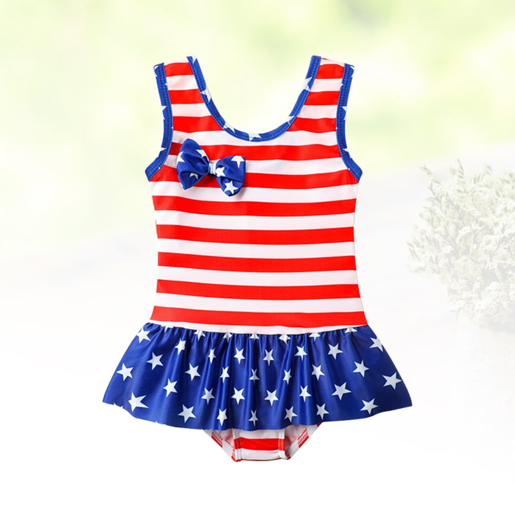 Girl Swimwear America Flag Swimsuit Flouncing Lace Swimwear Baby Girl