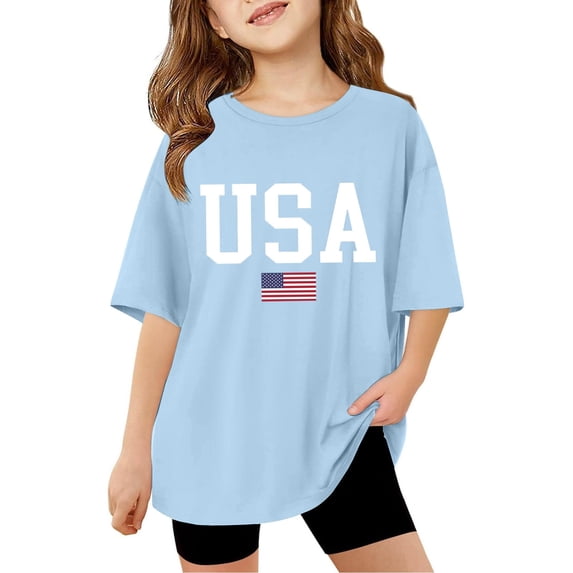 Girl T-Shirts 3t Los Angeles Graphic Top Tees Shirt Round Neck Short Sleeve Matching Tees Shirt Comfy Back To School Clothes,A1-Sky Blue,13 -14 Years