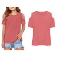 thumbnail image 1 of Girl T Shirts Crew Neck Short Sleeve Girls Cold Shoulder T Shirt Basic Plain Girls Summer Clothes 3-4 Years, 1 of 5