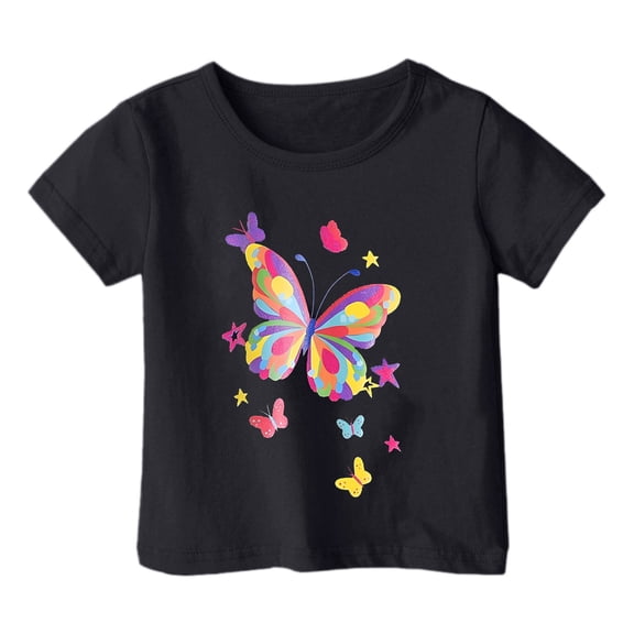 Girl T-Shirts Size 12-14 Crewneck Oversized Butterfly Graphic Cute Girl Shirts Soft Cute Summer Tops Children Clothing,Black