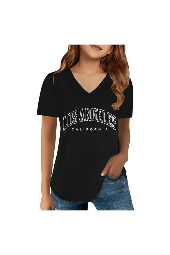 Girl T-Shirts Size 6 Soft Cotton Short Sleeves Graphic Printed Colorful Tops Lightweight Casual Teen Tops Cute Preppy Clothes,Black