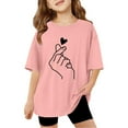 thumbnail image 1 of Girl T-Shirts Youth Drop Shoulder Letter Print Cute Graphic Tees Half Sleeve Casual Tops Breathable Lightweight Vacation Clothes,A1-Pink,5 -6 Years, 1 of 6