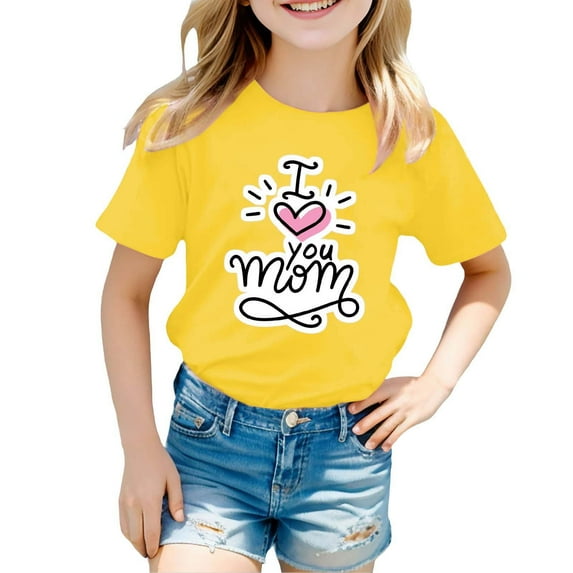 Girl Tops 4t Cute Cartoon Print Short Sleeve Tee for Toddler Loose Crew Neck Holidays Tops Children's Shirts Yellow,6-7Y