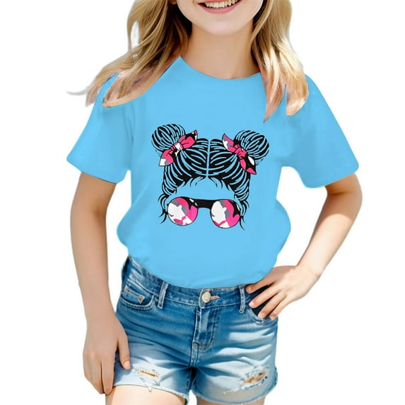 Girl Tops 5t Cartoon Print Short Sleeve T Shirts Round Neck Cool T-Shirt Boys & Girls Shirts 100(3-4Y)