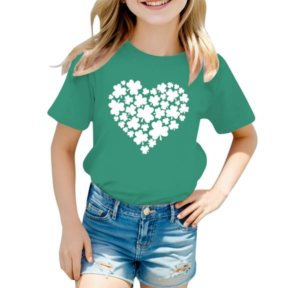 Girl Tops 5t Crew Neck Short Sleeve T Shirts St Patricks Day Everyday Sports T-Shirt Girls Summer Tops T-Shirts OTHER,8-9 years