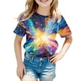 thumbnail image 1 of Girl Tops 5t Loose 3d Galaxy Print Short Sleeve T-Shirt Crew Neck Blouse Tops Clothes for Children Blue,160（12-13Y）, 1 of 4