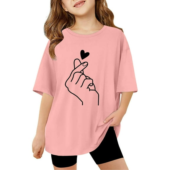 Girl Tops Size 12-14 Cartoon Graphic Print T Shirts Tops Kids Summer Oversized Casual Crewneck Tee Lightweight Casual Teen Tops,A1-Pink,13 -14 Years