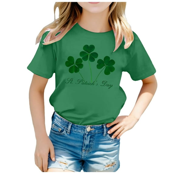 Toddler Girl Shirts 2t Kid St. Patrick's Day Short Sleeve Cute Shamrock Four Leaf Clover Holidays Tops Girls' Tops, Tees & Blouses 12-13 Years