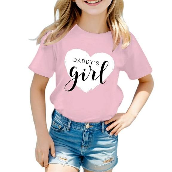 Girl Tops Size 6 Cute Letter Print Short Sleeve Round Neck Graphic T Shirts Soft Fit Summer Cute Trendy Tops Back to School Clothes,5-6 Years,X2-Pink