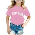thumbnail image 1 of Girl Tops Size 6 Cute Letter Print Short Sleeve Round Neck Graphic T Shirts Soft Fit Summer Cute Trendy Tops Back to School Clothes,7-8 Years,X5-Pink, 1 of 4