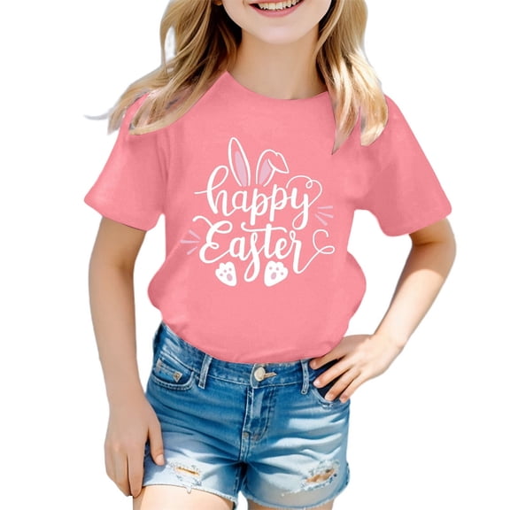 Girl Tops Size 7-8 Crew Neck Short Sleeve T Shirts Soft Cute Printed Tee for Boys & Girls Pink,7-8 Years