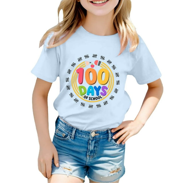 Girl Tops Size 78 Summer Baby Girl Clothes Crewneck Loose Fit Letter