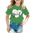 thumbnail image 1 of Girl Tops Size 8 Cartoon Letter Print Short Sleeve T Shirt Top Casual Crew Neck T-Shirts Toddler To Big Kid Green,5-6 Years, 1 of 5