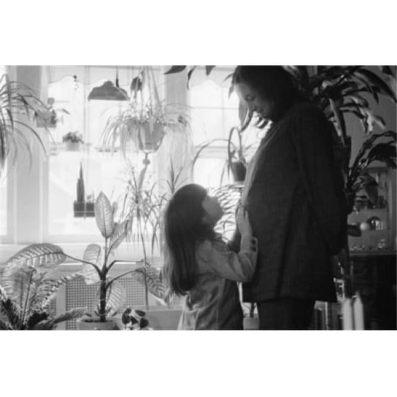 Girl Touching Pregnant Mothers Abdomen Poster Print - 18 x 24 in.