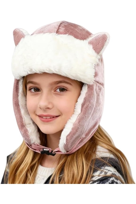 Girl Trapper Hat Winter Earflap Hat Fleece Ushanka Caps with Ears Cute Cap for 8-14 Ski Cap