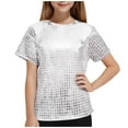 thumbnail image 1 of Girl Tshirts Loose Fitting, New Children's Sequin Short Sleeved T-Shirt Round Neck Elastic Tops 11Y, 1 of 4