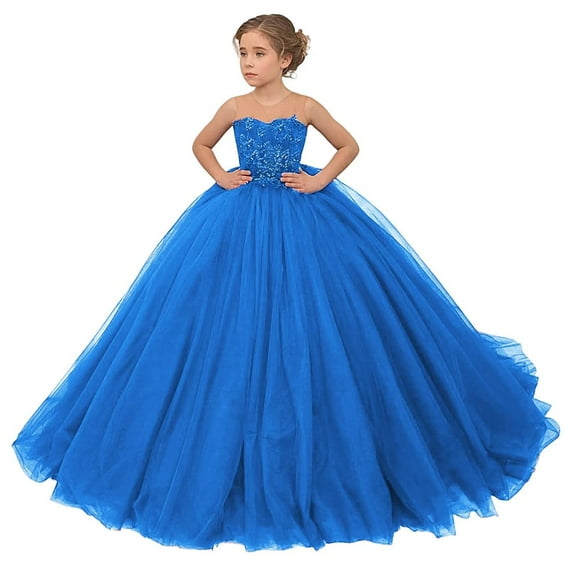 Girl Tulle Flower Dress for Wedding Lace Applique Princess Pageant Dresses Long Girls Party Ball Gow
