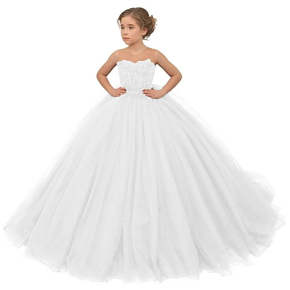 Girl Tulle Flower Dress for Wedding Lace Applique Princess Pageant Dresses Long Girls Party Ball Gow