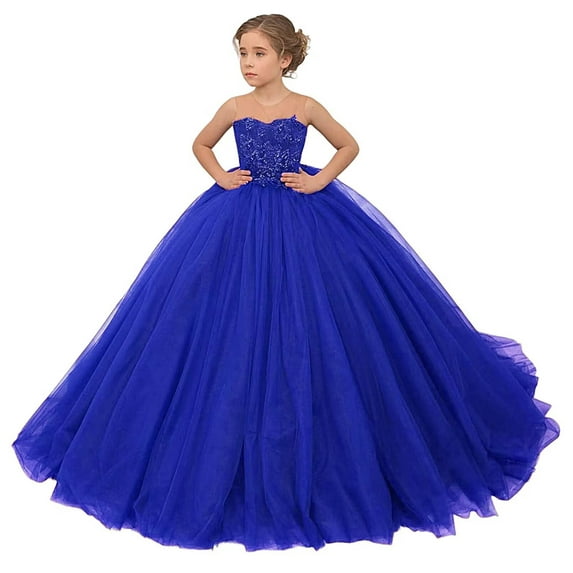 Girl Tulle Flower Dress for Wedding Lace Applique Princess Pageant Dresses Long Girls Party Ball Gow