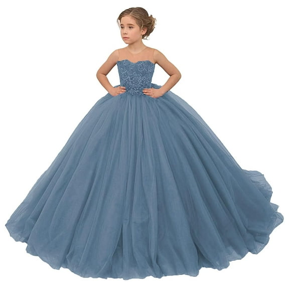 Girl Tulle Flower Dress for Wedding Lace Applique Princess Pageant Dresses Long Girls Party Ball Gow