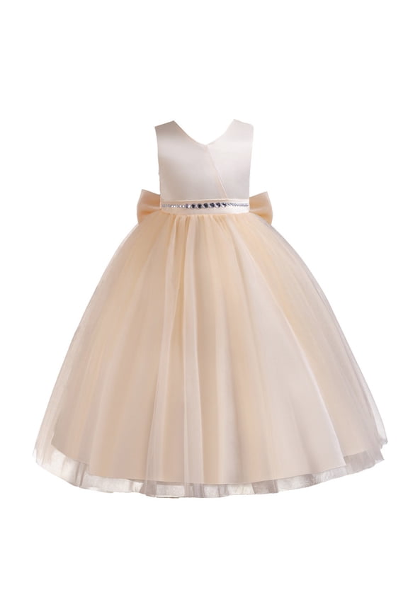 Girl Tulle Tutu Gown Flower Girl's Sleeveless Lace Princess Dresses with Big Bowknow Party Ball Tulle Pageant Gowns for Wedding, Birthday - 3-12T