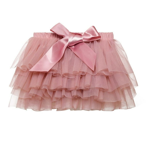 Girl Tutus Skirt Toddler Girls Solid Layered Tulles Mesh Skirts for Princess Birthday Casual Bow Knot Waisted Cute Mini Skirt Orange 2-3Y