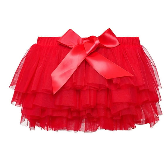 Girl Tutus Skirt Toddler Girls Solid Layered Tulles Mesh Skirts for Princess Birthday Casual Bow Knot Waisted Cute Mini Skirt Red 2-3Y