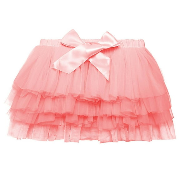 Girl Tutus Skirt Toddler Girls Solid Layered Tulles Mesh Skirts for Princess Birthday Casual Bow Knot Waisted Cute Mini Skirt Watermelon Red 2-3Y