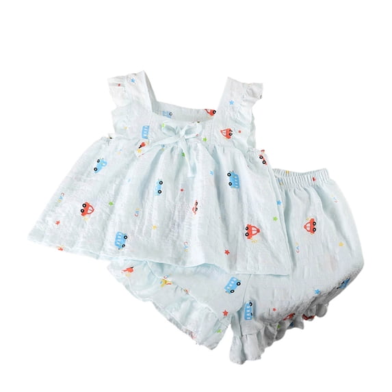 Girl Two Piece Set Summer thin Comfortable And Breathable Suspender Cartoon Floral Printed Shorts Outfit