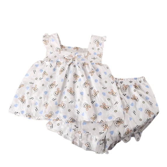 Girl Two Piece Set Summer thin Comfortable And Breathable Suspender Cartoon Floral Printed Shorts Outfit