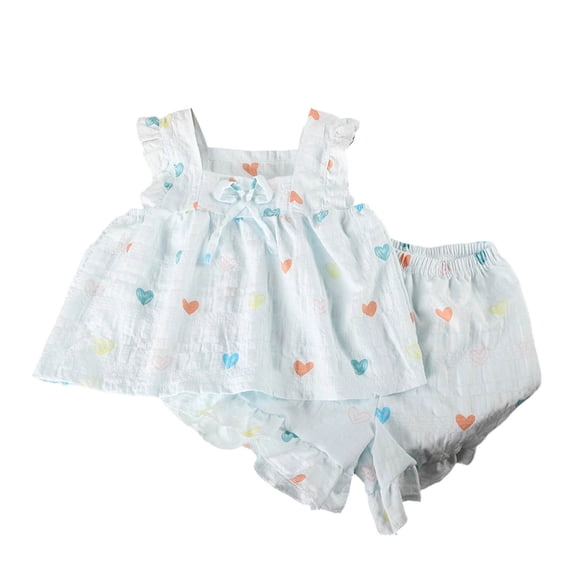 Girl Two Piece Set Summer thin Comfortable And Breathable Suspender Cartoon Floral Printed Shorts Outfit