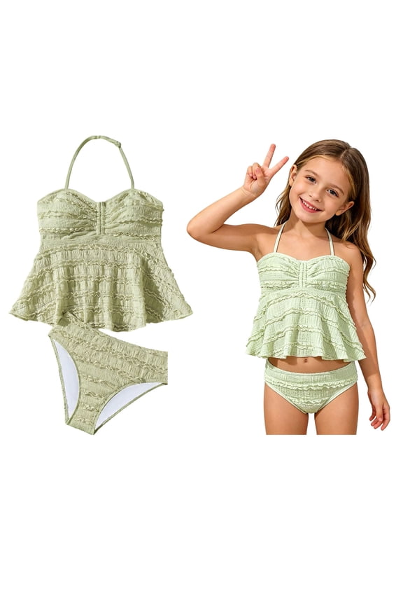 Girl Two Piece Swimsuit Adjustable Straps Girl Bathing Suit with Chest Pad Bathing Suit for Tweens 11-12 Years