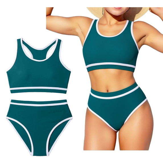 Girl Two Piece Swimsuits Quick Dry Bikini Set with Chest Pad Bathing Suit for Kids 8-9 Years