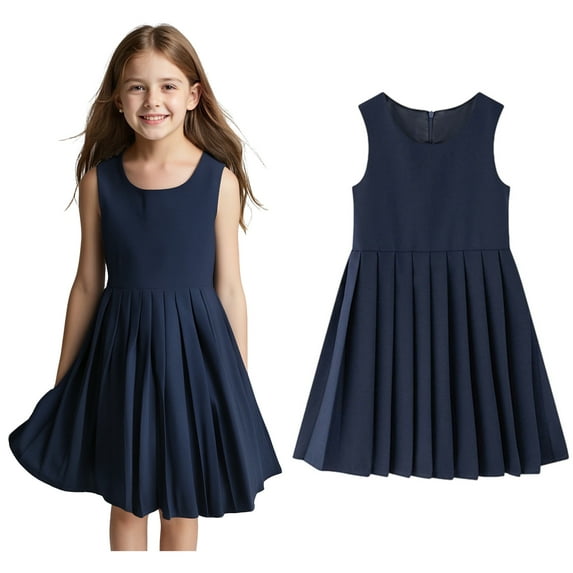 Girl Uniform Dress Cute Pleated Knee Length Sleeveless Khaki Girls Uniform Jumper Girl Clothes Size 9-10 Years