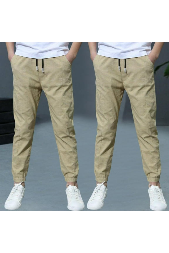 Girl Uniform Pants New Boys' Solid Color 2pc Pants Casual Pants Loose Pants Casual Outerwear Pants Sweatpants Style B-4 Khaki 12 Years