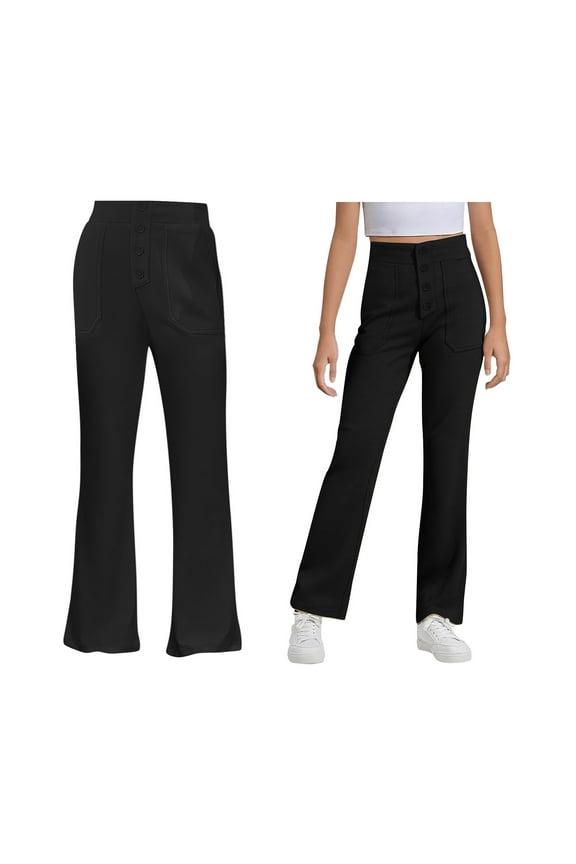 Girl Uniform Pants Skinny Fit Kids Dress Pants with Pockets Straight Pants Black Pants for Girls Back To School Clothes for Teen Girls Kids Tween Girl Clothing 7-8 Years