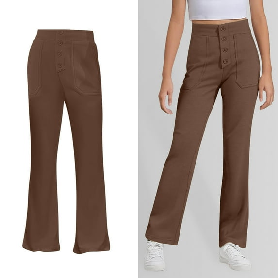 Girl Uniform Pants Skinny Fit Kids Dress Pants with Pockets Straight Pants Brown Pants Back to School Clothes for Teen Girls Kid Girls Clothes Size 7-8 Years