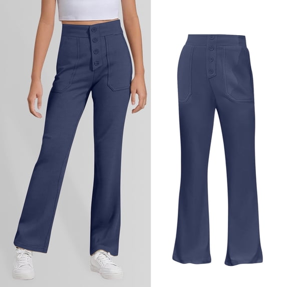 Girl Uniform Pants Fit Kids Dress Pants with Pockets Straight Pants Girls Navy Blue Uniform Pants Back to School Outfits for Girls Kid Preppy Clothes for Girls 7-8 Years
