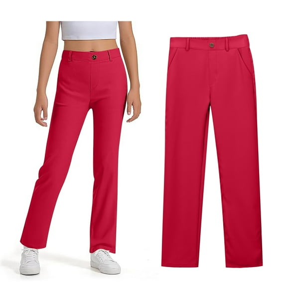 Girl Uniform Pants Skinny Fit Kids Dress Pants with Pockets Straight Pants Red Pants for Girls Uniform Back To School Outfits for Teen Girls Kid Preppy Clothes for Girls 7-8 Years