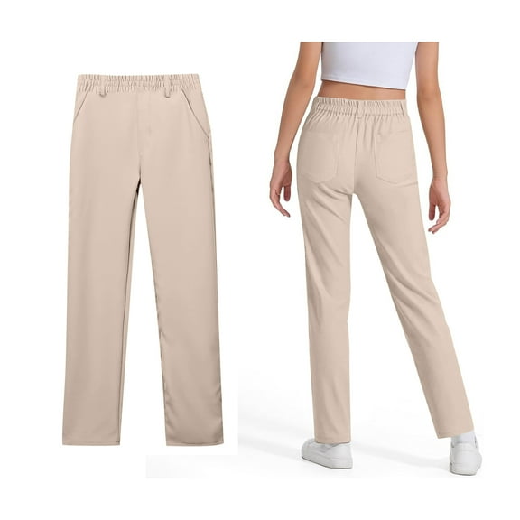 Girl Uniform Pants Skinny Fit Stretch Pants with Pockets Straight Pants Girls Beige Uniform Pants Back To School Clothes for Teen Girls Kids Girls Pants Size 7-8 Years