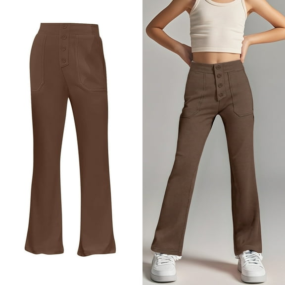 Girl Uniform Pants Skinny Fit Stretch Pants with Pockets Straight Pants Girls Brown Pants Back To School Outfits for Girls Girls Pants Size 7-8 Years Girls Clothes