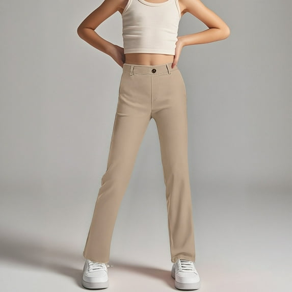 Girl Uniform Pants Skinny Fit Stretch Pants with Pockets Straight Pants Khaki Pants Back To School Outfits for Teen Girls Tween Girl Clothing 11-12 Years Girls Clothes