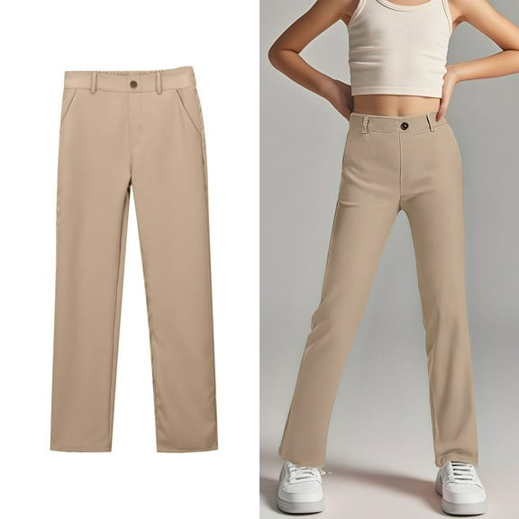 Girl Uniform Pants Skinny Fit Stretch Pants with Pockets Straight Pants Khaki School Pants for Girls Back To School Clothes for TeenGirls Girls Outfits Size 11-12 Years Girls Clothes
