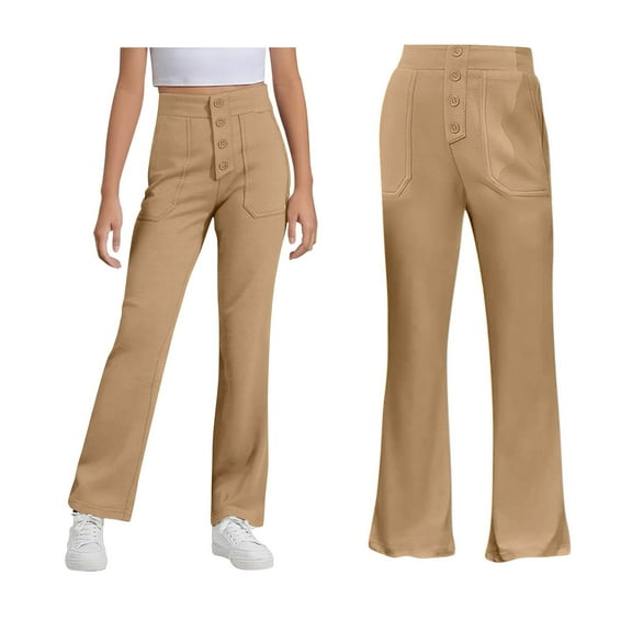 Girl Uniform Pants Skinny Fit Stretch Pants with Pockets Straight Pants Khaki Uniform Pants Back To School Clothes for Teen Girls Teen Preppy Clothes for Girls 11-12 Years