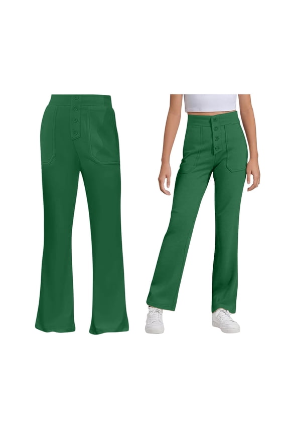 Girl Uniform Pants Skinny Pants Kids Dress Pants with Pockets Straight Pants Girls Green Uniform Pants Back To School Clothes Kids Girls Outfits Size 5-6 Years