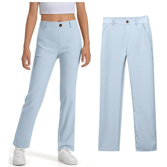 Girl Uniform Pants Skinny Pants Kids Dress Pants with Pockets Straight Pants Light Blue Pants for Girls Uniform Back to School Clothes for Teen Girls Kids Clothes for Girls 9-10 Years